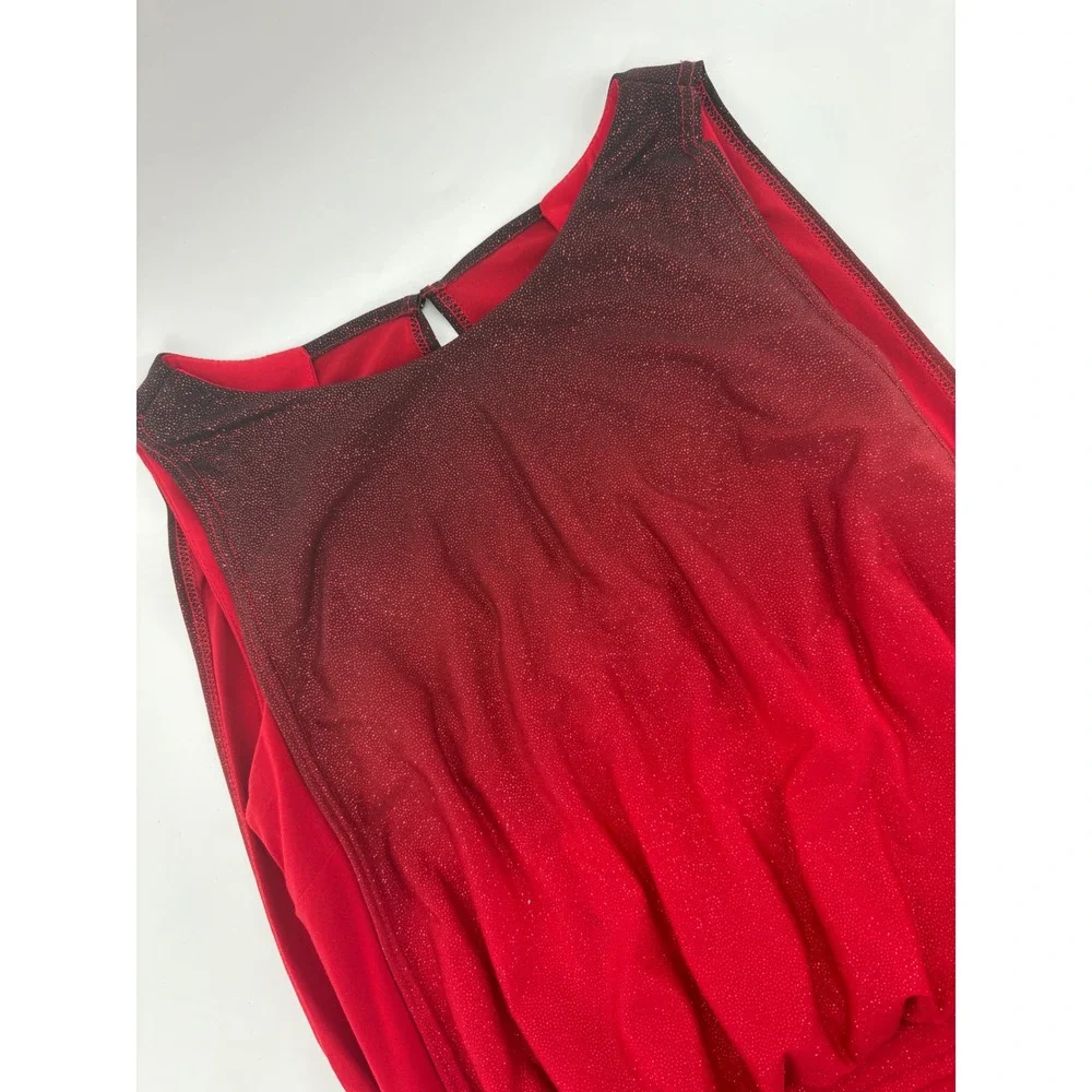 R&M Richards 8 Red Ombre Glitter Sleeveless Pleated Holiday Party Cocktail Dress